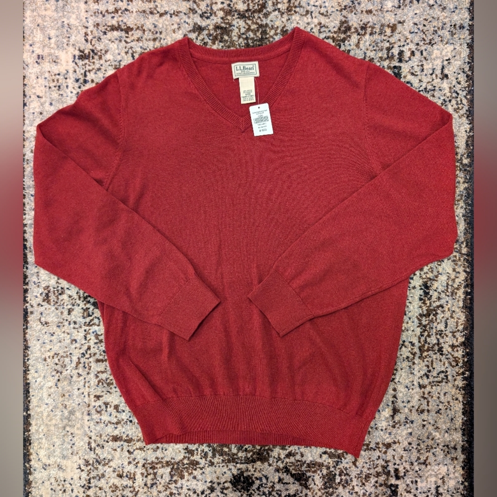 NWT LL Bean Red Cotton Men's Sweater Medium